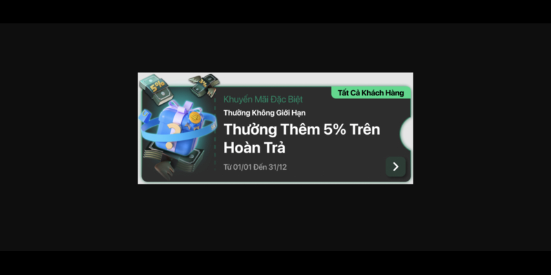 Khuyến mãi V9bet thưởng thêm 5% trên hoàn trả